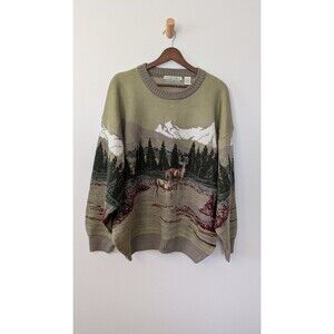 Vintage 90s North Winds Mens Sweater XL Wool Blend Deer Buck Nature Intarsia